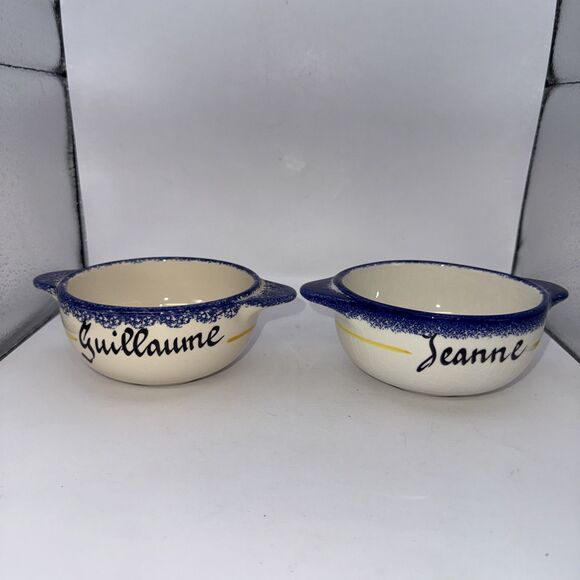 Pornic Bretagne France Pottery  Hand Painted Bowl with Handles Jeanne Guillauine - Picture 1 of 6